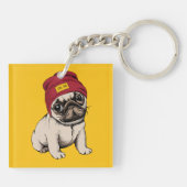 Mini Puppy Hipster Pug Sleutelhanger (Achterkant)