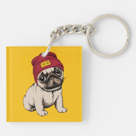 Mini Puppy Hipster Pug Sleutelhanger (Achterkant)
