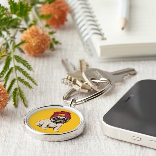 Mini Puppy Hipster Pug Sleutelhanger (Zijkant)