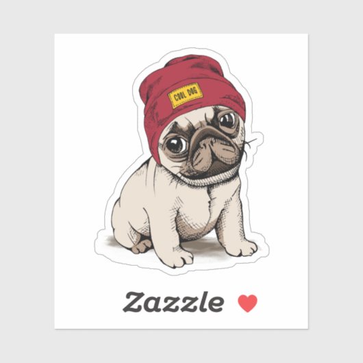 Mini Puppy Hipster Pug Sticker (Vel)