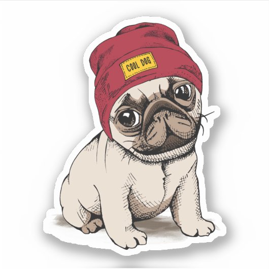 Mini Puppy Hipster Pug Sticker (Voorkant)
