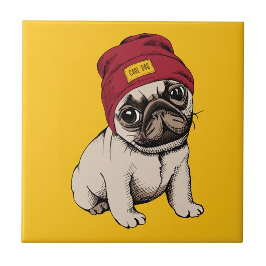 Mini Puppy Hipster Pug Tegeltje (Voorkant)