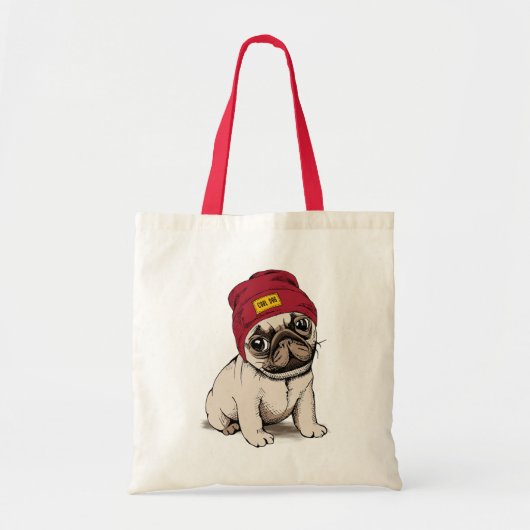 Mini Puppy Hipster Pug Tote Bag (Voorkant)