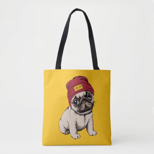 Mini Puppy Hipster Pug Tote Bag (Voorkant)