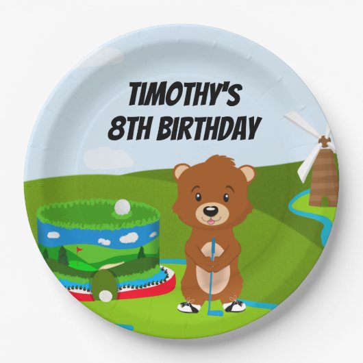 Mini Putt Putt Verjaardag Schattigee Gopher Kinder Papieren Bordje (Voorkant)