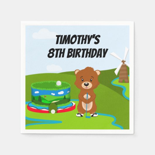 Mini Putt Putt Verjaardag Schattigee Gopher Kinder Servet (Voorkant)