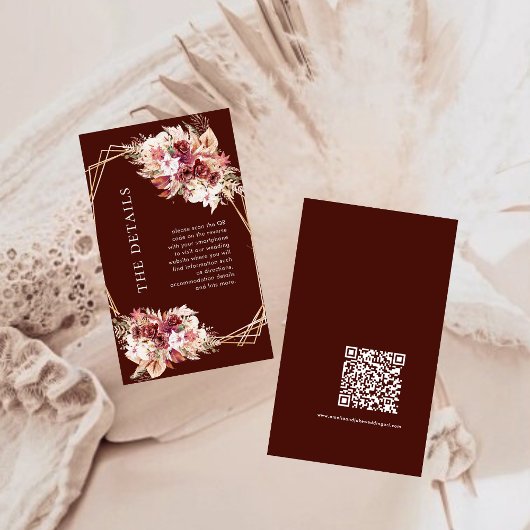 Mini QR-code terracotta boho huwelijksdetails Informatiekaartje