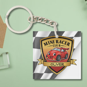 Mini Racer Club Badge – Mooie rode raceauto Sleutelhanger