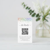 Mini Rainbow Glitter QR Code Weddenschap Details Informatiekaartje (Staand voorkant)