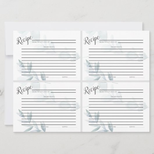 Mini RECEPT KAARTEN | Dusty Blue Waterverf Eucalyp (Voorkant)