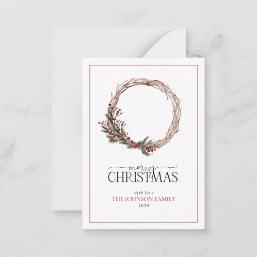 Mini Red Berry Winter Krans Vrolijk Kerstfeest Notitiekaartje (Voorkant)
