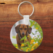 Mini Red Dachshund Round Button Sleutelhanger (Voorkant)