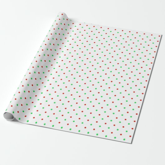 Mini Red en Green Waterverf Polka Dots Cadeaupapier (Uitgerold)