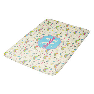 Mini Regenboog Toss op Geel Retro Patroon Monogram Badmat