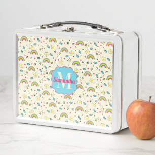 Mini Regenboog Toss op Gele Retro Patroon Monogram