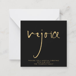 MINI | Rejoice Elegant Script Gold Black Holiday Notitiekaartje