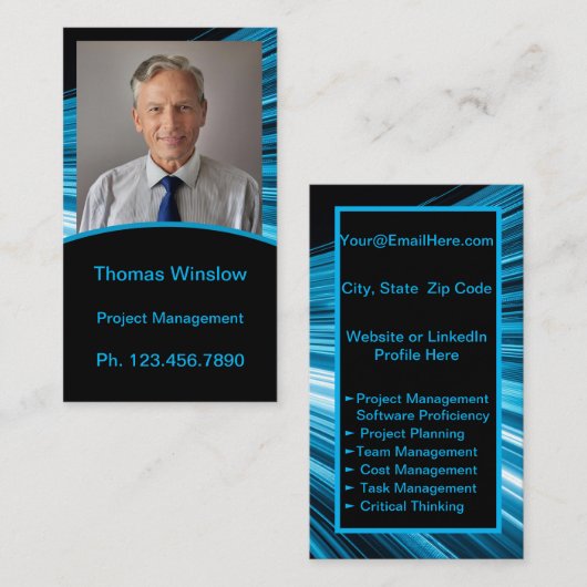 Mini Resume Kaart | Netwerk Kaart Blauw Zwart Contactkaartje (Voorkant / Achterkant)