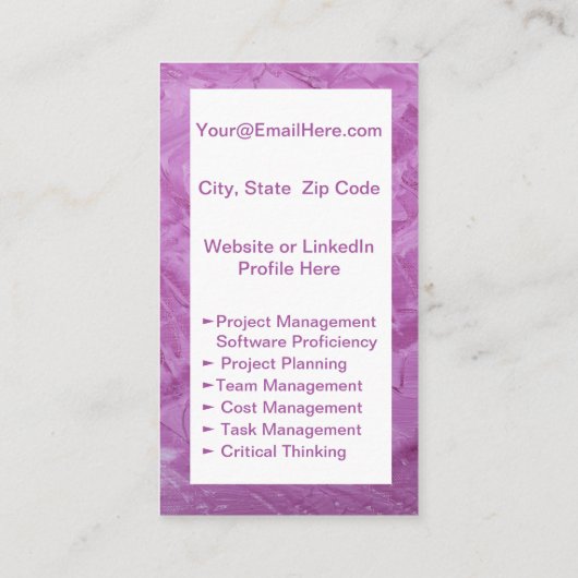 Mini Resume Kaart | Networking Kaart Roze Contactkaartje (Achterkant)