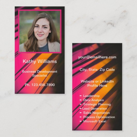 Mini Resume Kaart | Networking Kaart Roze Sinaasap Contactkaartje (Voorkant / Achterkant)