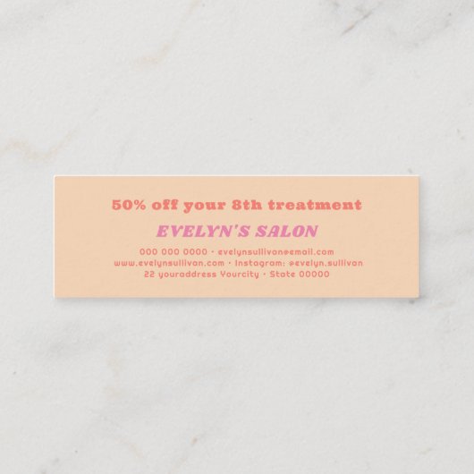 Mini retro pastel kleuren loyaliteitskaart mini visitekaartje (Achterkant)