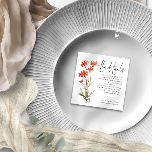 MINI Rode Wildbloemen Bruiloft Details Informatiekaartje