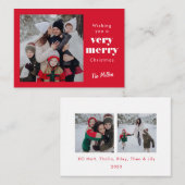 MINI Rood Zeer Vrolijk Kerst Kaart Notitiekaartje (Voorkant / Achterkant)