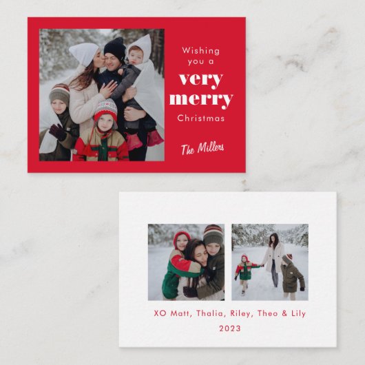 MINI Rood Zeer Vrolijk Kerst Kaart Notitiekaartje (Voorkant / Achterkant)