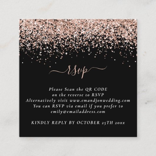 Mini Roos Gold Glitter QR Code Black Weddenschap R Informatiekaartje (Voorkant)