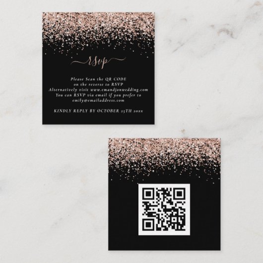Mini Roos Gold Glitter QR Code Black Weddenschap R Informatiekaartje (Voorkant / Achterkant)