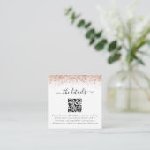 Mini Roos Gold Glitter QR Code Weddenschap Details Informatiekaartje (Staand voorkant)
