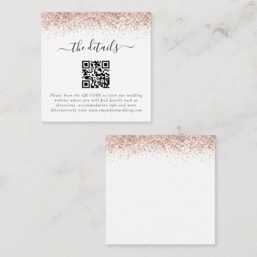 Mini Roos Gold Glitter QR Code Weddenschap Details Informatiekaartje (Voorkant / Achterkant)