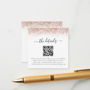 Mini Roos Gold Glitter QR Code Weddenschap Details Informatiekaartje