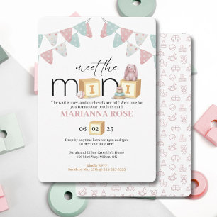Mini Roze Baby Verwelkomingsuitnodiging Kaart