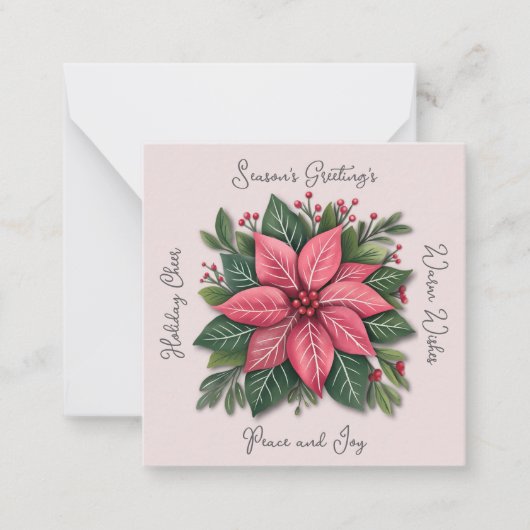 Mini Roze Poinsettia Niet-confessionele Kerstmis Notitiekaartje (Voorkant)