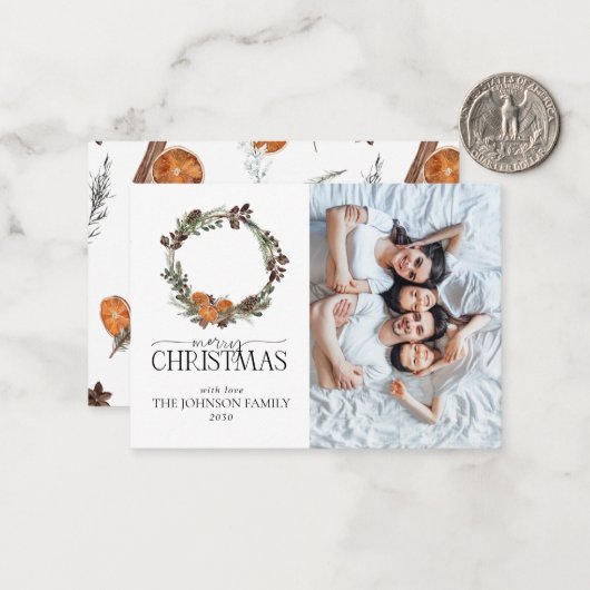 Mini Rustiek Sinaasappel krans foto Vrolijk kerstf Notitiekaartje (Voorkant / Achterkant in situ)