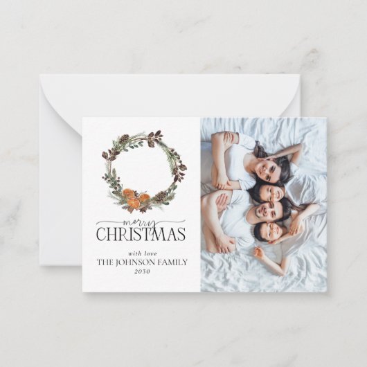 Mini Rustiek Sinaasappel krans foto Vrolijk kerstf Notitiekaartje (Voorkant)