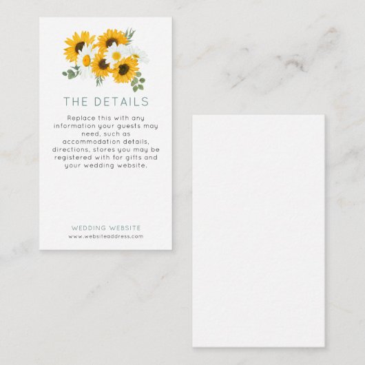 MINI Rustieke Zonnebloemen Wildbloemen Bruiloft De Informatiekaartje (Voorkant / Achterkant)
