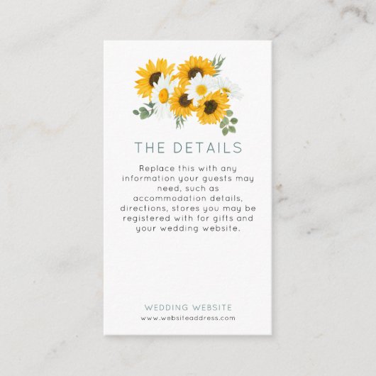 MINI Rustieke Zonnebloemen Wildbloemen Bruiloft De Informatiekaartje (Voorkant)