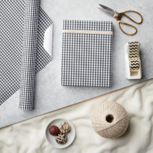 Mini schemerblauwe gingham geruite patroon op wit cadeaupapier