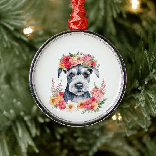 Mini Schnauzer Bloemstuk Metalen Ornament (Boom)