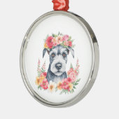 Mini Schnauzer Bloemstuk Metalen Ornament (Links)
