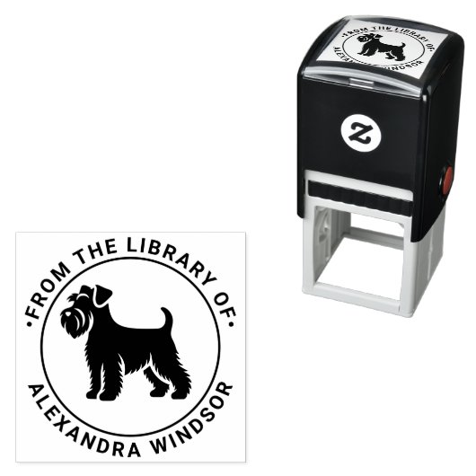 Mini Schnauzer Dog Standing Sil Library Boeknaam Zelfinktende Stempel (In situ)