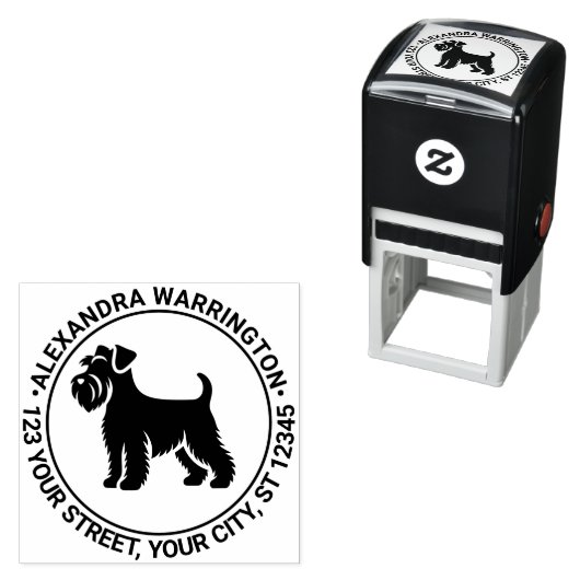 Mini Schnauzer Dog Standing Sil Naam RET Adres Zelfinktende Stempel (In situ)