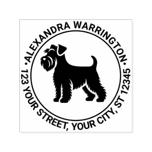 Mini Schnauzer-hond Staande Sil Naam Ter Adres Zelfinktende Stempel