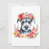 Mini Schnauzer Roze Bloemen Kroon Rood Geel Wit Feestdagenkaart (Voorkant)