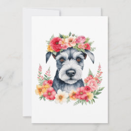 Mini Schnauzer Roze Bloemen Kroon Rood Geel Wit Feestdagenkaart
