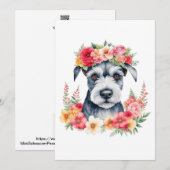 Mini Schnauzer Roze Bloemen Kroon Rood Geel Wit Feestdagenkaart (Voorkant / Achterkant)