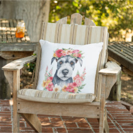 Mini Schnauzer Roze Rood Geel Perzik Witte Bloem Buitenkussen