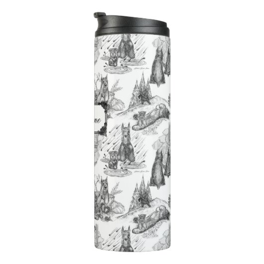 MINI SCHNAUZER Terrier Black Toile w/Custom Name Thermosbeker (Geroteerd rechts)