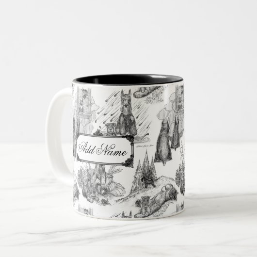 MINI SCHNAUZER Terrier Black Toile w/Custom Name Tweekleurige Koffiemok (Voorkant links)